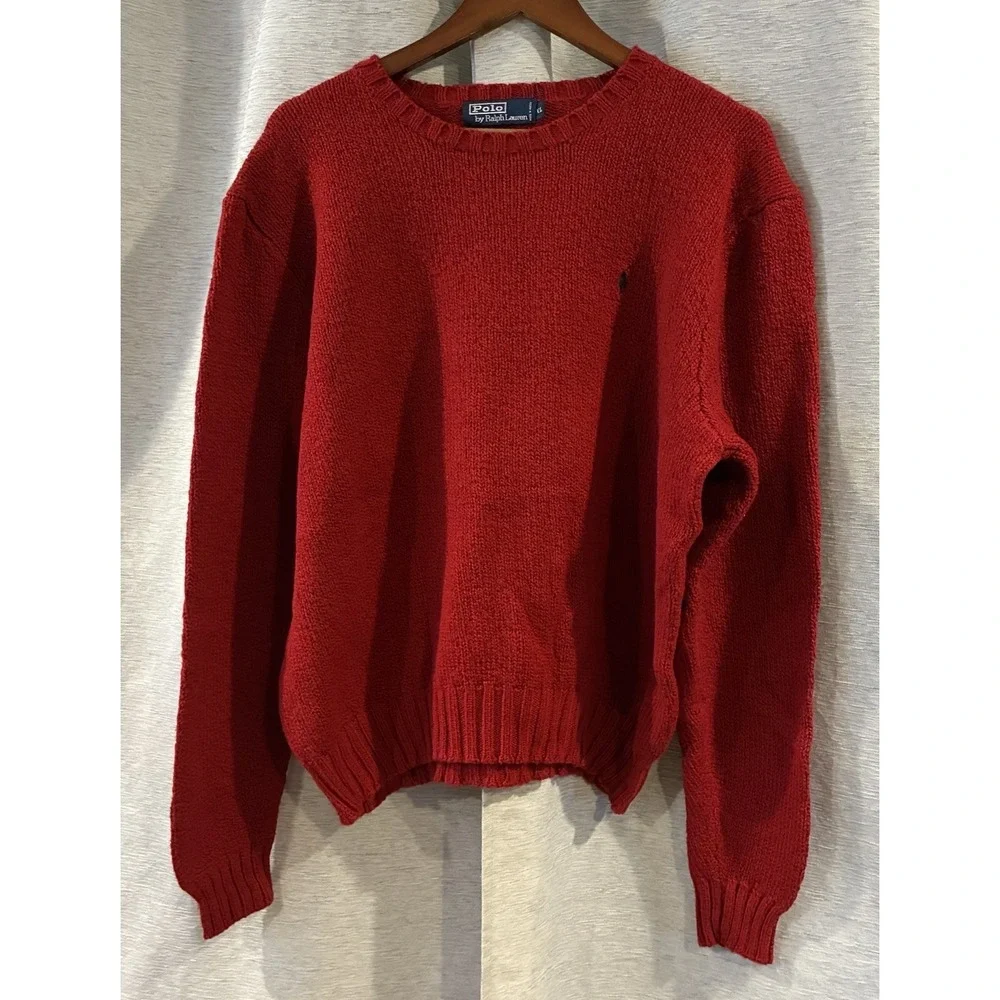 Vintage Polo Ralph Lauren Sweater Mens‎ Size XL Red Pullover Chunky Knit 90s